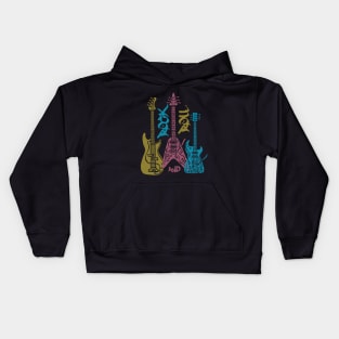 Rock and roll, electric guitars, music lover. dark background Kids Hoodie